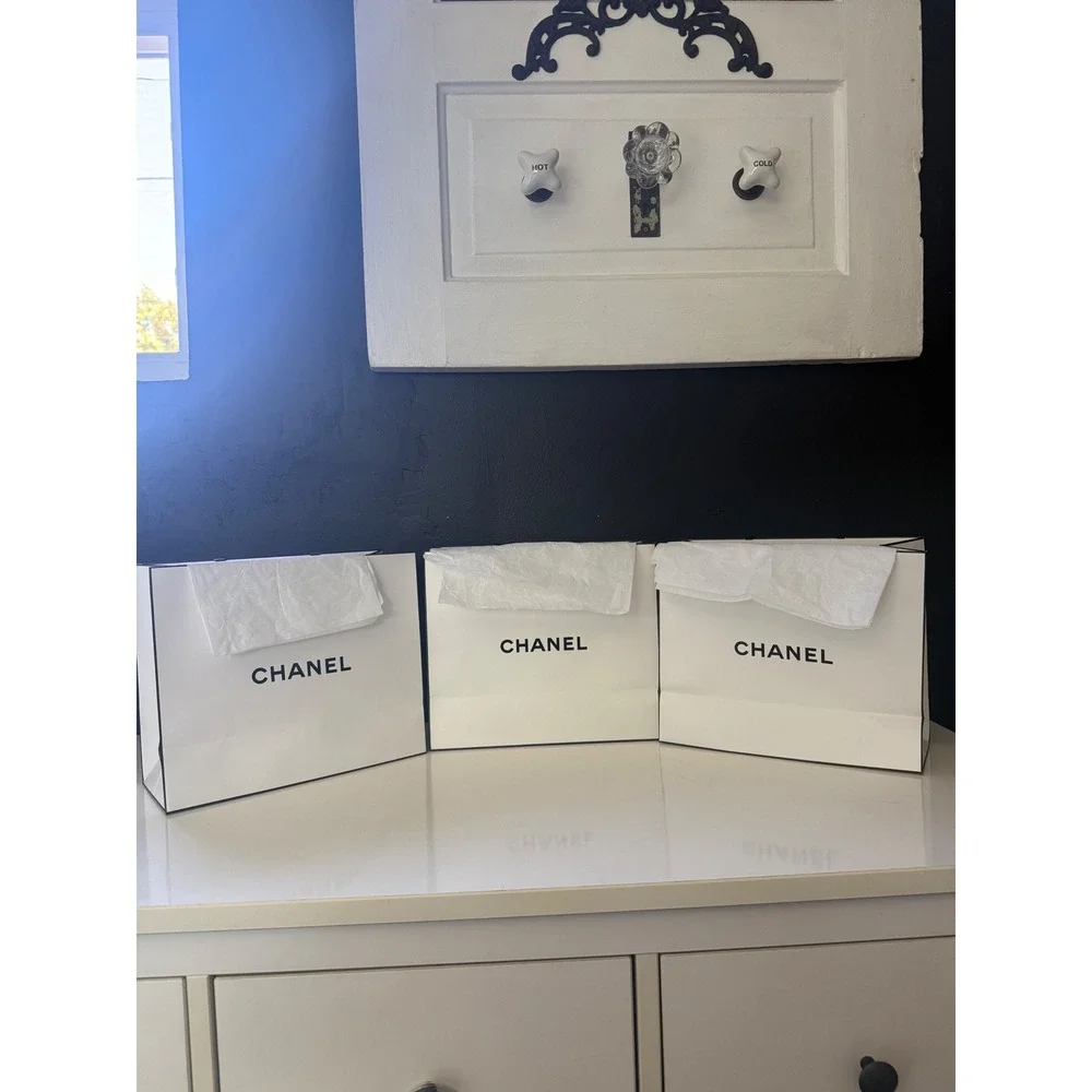 Chanel Packaging Lot Bags Boxes Tissue Ribbon White Black Excellent EMPTY
